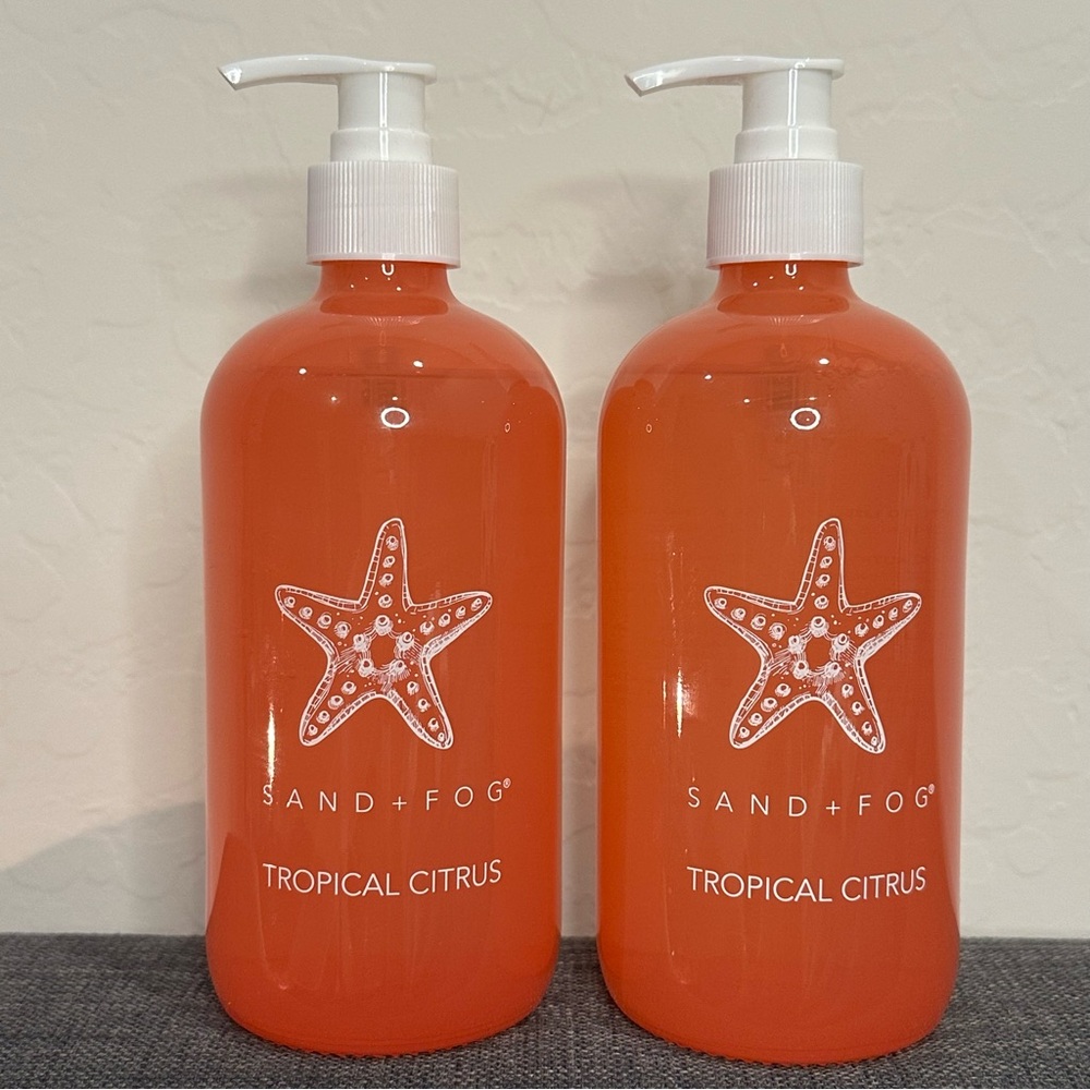 2 Sand and Fog Tropical Citrus Glass Fragrant Hand Soap Wash 15.7 fl oz Lot NEW